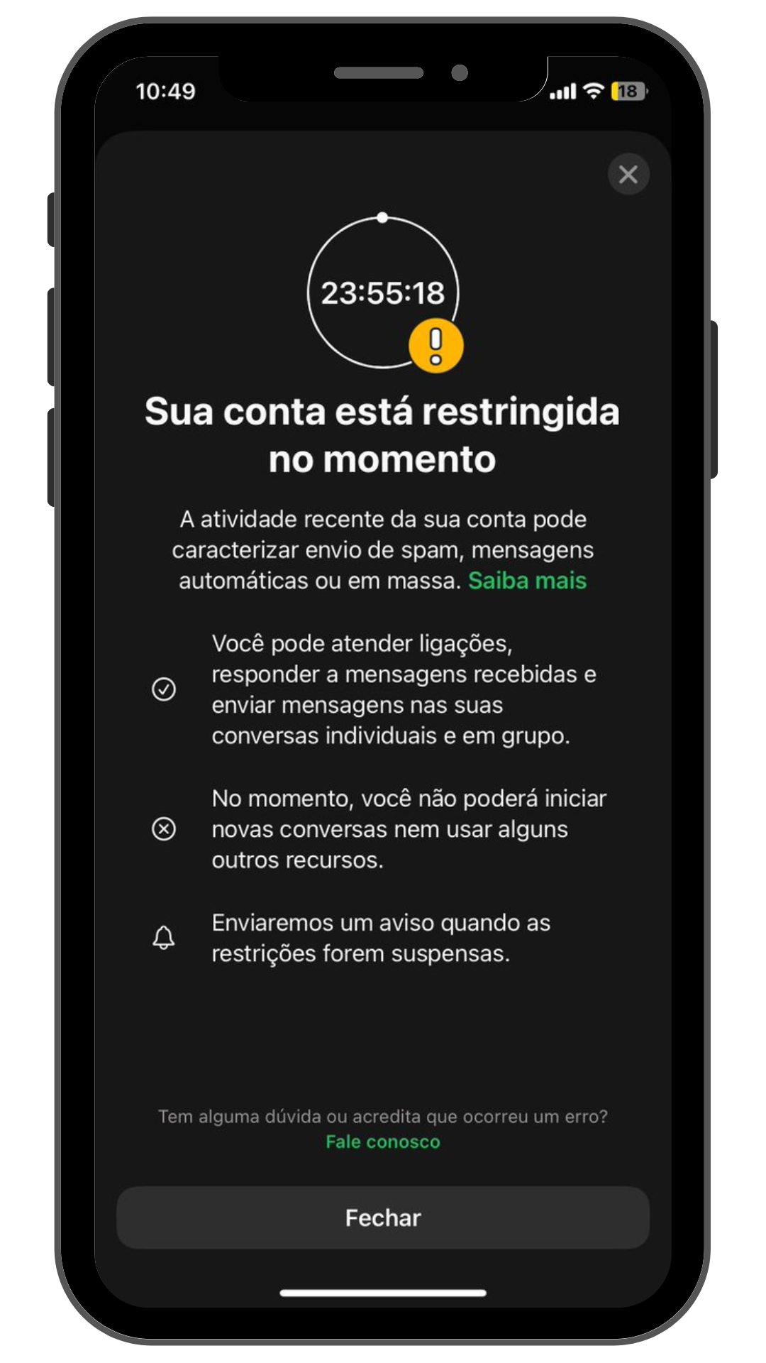 WhatsApp com restrição temporária